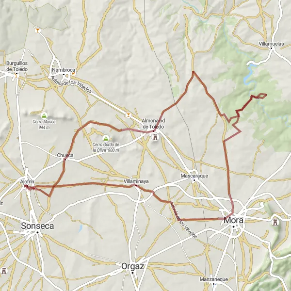 Miniaturekort af cykelinspirationen "Grusvej cykeltur til Mora" i Castilla-La Mancha, Spain. Genereret af Tarmacs.app cykelruteplanlægger
