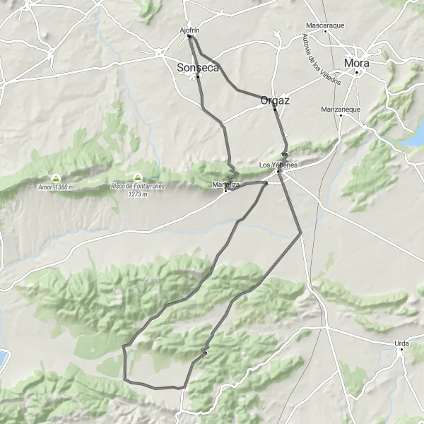 Map miniature of "The Orgaz Adventure" cycling inspiration in Castilla-La Mancha, Spain. Generated by Tarmacs.app cycling route planner