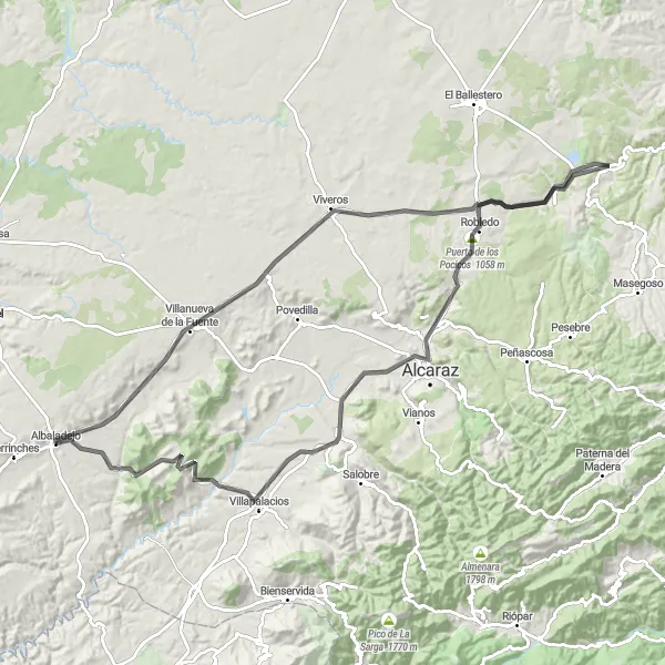 Miniatuurkaart van de fietsinspiratie "Van Heuvels tot Bergen" in Castilla-La Mancha, Spain. Gemaakt door de Tarmacs.app fietsrouteplanner