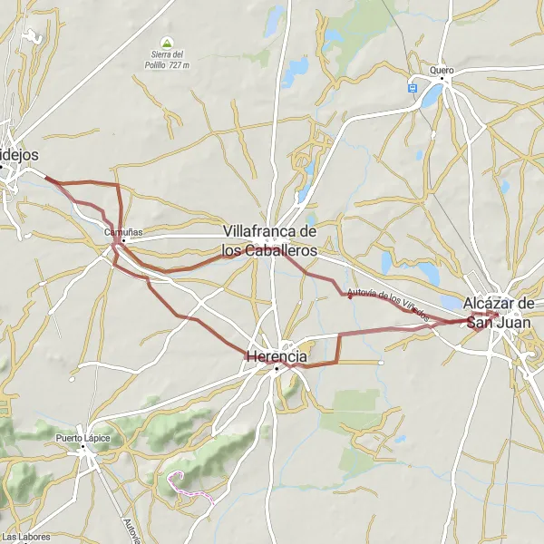 Map miniature of "Castillo de Consuegra Loop" cycling inspiration in Castilla-La Mancha, Spain. Generated by Tarmacs.app cycling route planner