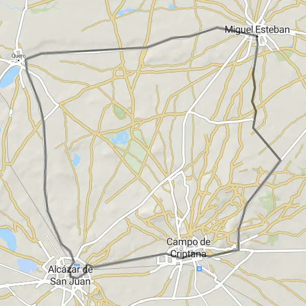 Map miniature of "History and Scenic Landscapes" cycling inspiration in Castilla-La Mancha, Spain. Generated by Tarmacs.app cycling route planner