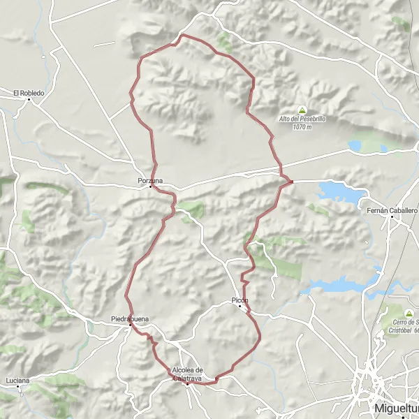 Miniatuurkaart van de fietsinspiratie "Gravelroute vanuit Alcolea de Calatrava" in Castilla-La Mancha, Spain. Gemaakt door de Tarmacs.app fietsrouteplanner