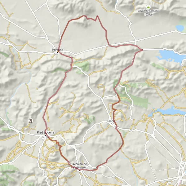 Miniatuurkaart van de fietsinspiratie "Fietstocht naar Piedrabuena en Picón" in Castilla-La Mancha, Spain. Gemaakt door de Tarmacs.app fietsrouteplanner