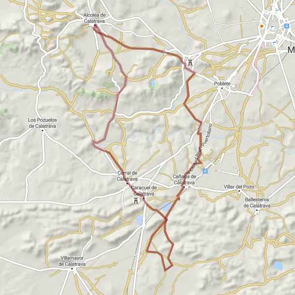 Map miniature of "Calatrava Gravel Tour" cycling inspiration in Castilla-La Mancha, Spain. Generated by Tarmacs.app cycling route planner