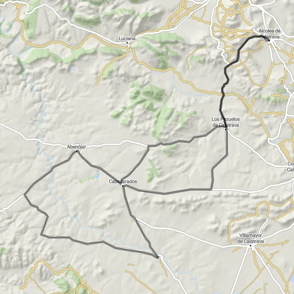 Map miniature of "Ruta de los Volcanes" cycling inspiration in Castilla-La Mancha, Spain. Generated by Tarmacs.app cycling route planner