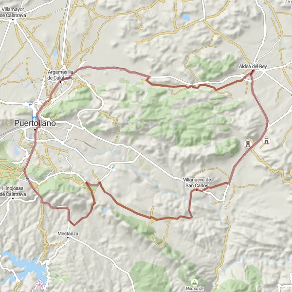 Miniatuurkaart van de fietsinspiratie "Gravelroute naar Puertollano" in Castilla-La Mancha, Spain. Gemaakt door de Tarmacs.app fietsrouteplanner