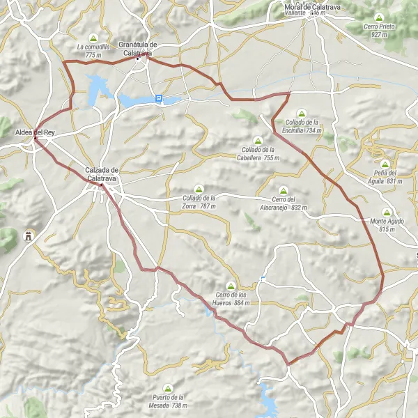 Miniatuurkaart van de fietsinspiratie "Gravelroute naar Calzada de Calatrava" in Castilla-La Mancha, Spain. Gemaakt door de Tarmacs.app fietsrouteplanner