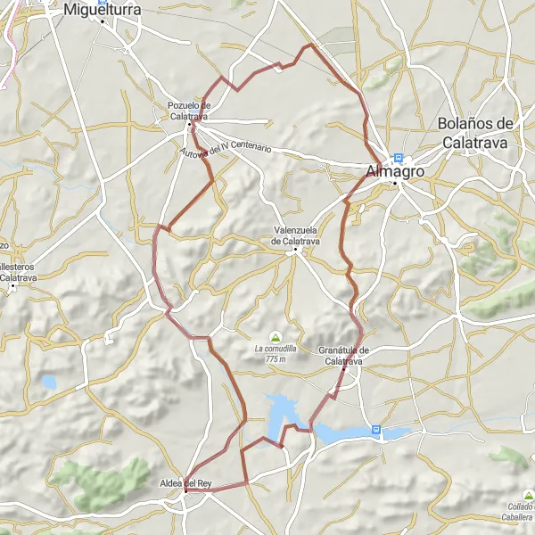 Map miniature of "Aldea del Rey and the Rural Beauty" cycling inspiration in Castilla-La Mancha, Spain. Generated by Tarmacs.app cycling route planner