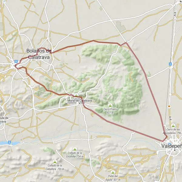 Map miniature of "Almagro Circular Gravel Route" cycling inspiration in Castilla-La Mancha, Spain. Generated by Tarmacs.app cycling route planner