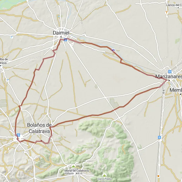 Map miniature of "Almagro-Daimiel Gravel Route" cycling inspiration in Castilla-La Mancha, Spain. Generated by Tarmacs.app cycling route planner