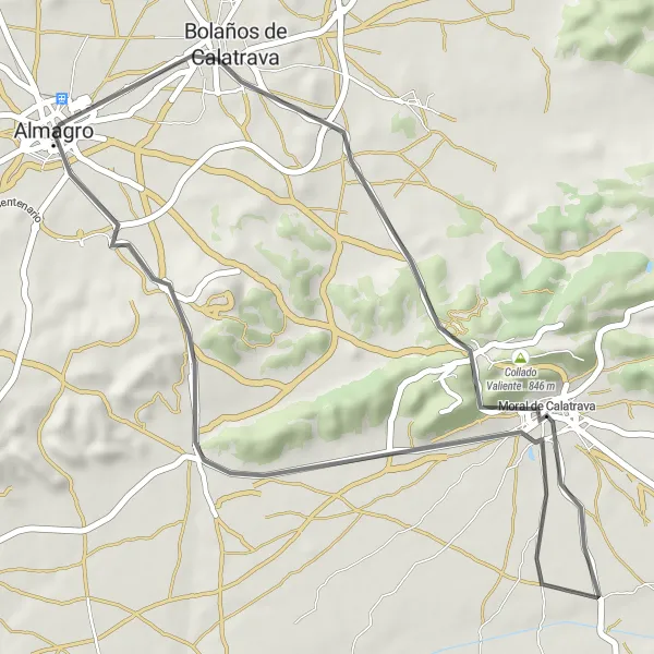 Map miniature of "Bolaños de Calatrava Loop" cycling inspiration in Castilla-La Mancha, Spain. Generated by Tarmacs.app cycling route planner