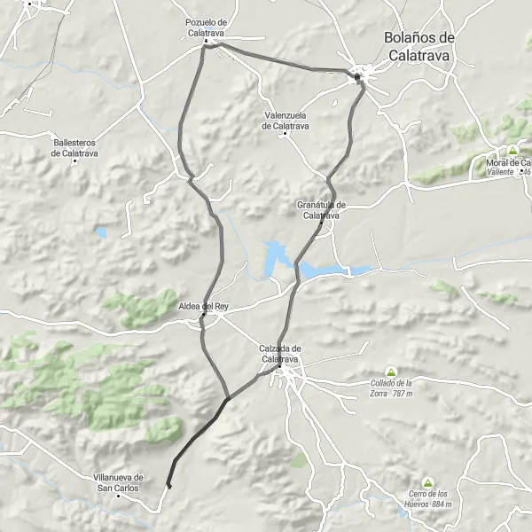 Map miniature of "Granátula de Calatrava Circuit" cycling inspiration in Castilla-La Mancha, Spain. Generated by Tarmacs.app cycling route planner