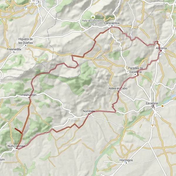 Map miniature of "Scenic Gravel Cycling Tour near Almorox" cycling inspiration in Castilla-La Mancha, Spain. Generated by Tarmacs.app cycling route planner