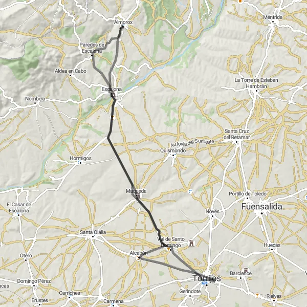 Map miniature of "Almorox to Escalona Route" cycling inspiration in Castilla-La Mancha, Spain. Generated by Tarmacs.app cycling route planner