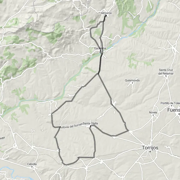 Map miniature of "Almorox to Hormigos" cycling inspiration in Castilla-La Mancha, Spain. Generated by Tarmacs.app cycling route planner