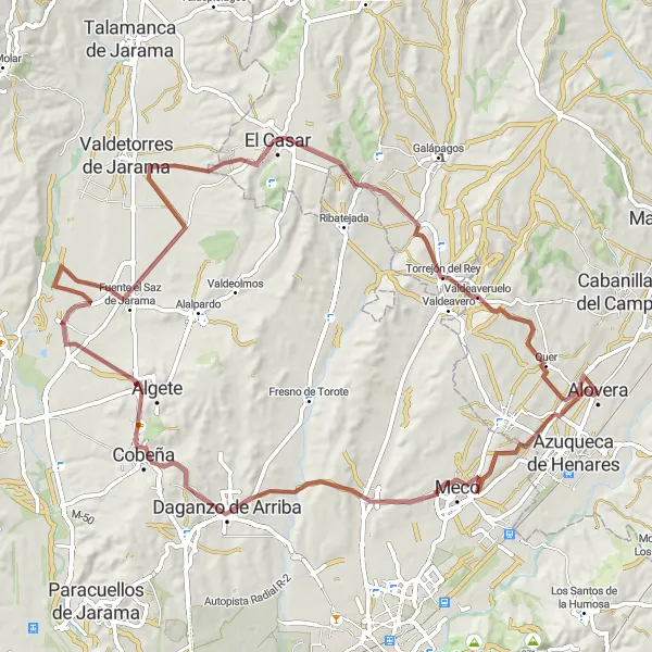 Miniatuurkaart van de fietsinspiratie "Gravelroute naar Quer langs pittoreske dorpen" in Castilla-La Mancha, Spain. Gemaakt door de Tarmacs.app fietsrouteplanner