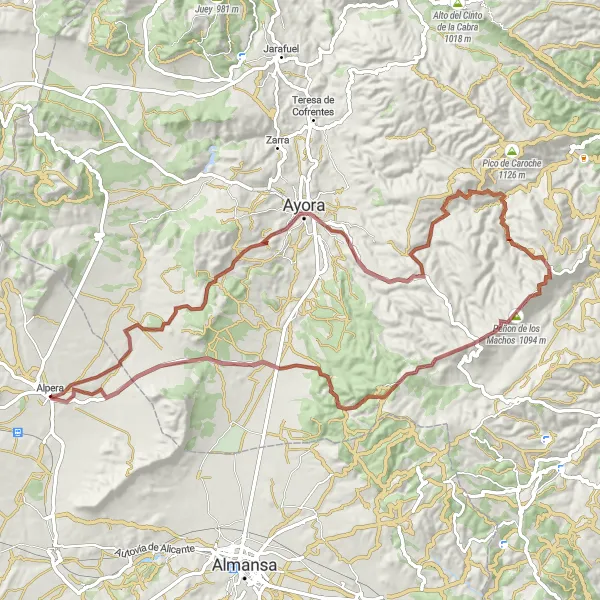 Map miniature of "Gravel Route: Ayora Adventure" cycling inspiration in Castilla-La Mancha, Spain. Generated by Tarmacs.app cycling route planner