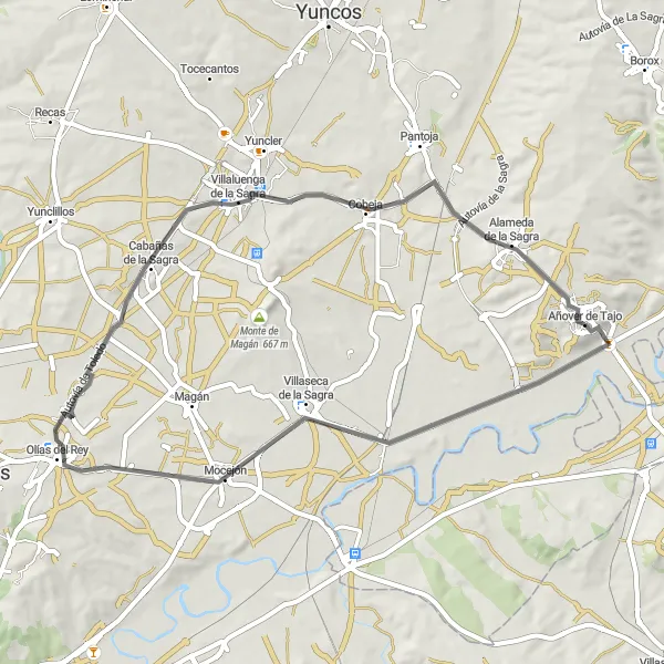 Map miniature of "Sagra Ride" cycling inspiration in Castilla-La Mancha, Spain. Generated by Tarmacs.app cycling route planner