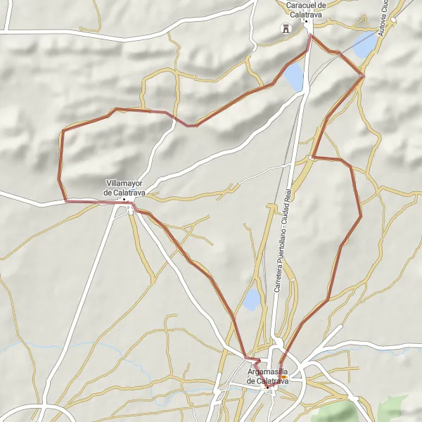 Map miniature of "Calatrava Gravel Adventure" cycling inspiration in Castilla-La Mancha, Spain. Generated by Tarmacs.app cycling route planner