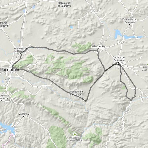 Map miniature of "Journey through Pueblo Blanco" cycling inspiration in Castilla-La Mancha, Spain. Generated by Tarmacs.app cycling route planner