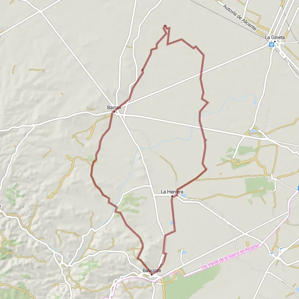Map miniature of "La Herrera Gravel Experience" cycling inspiration in Castilla-La Mancha, Spain. Generated by Tarmacs.app cycling route planner