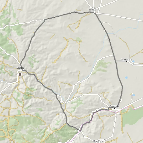 Miniatura mapy "Szeroka Droga do Barrax" - trasy rowerowej w Castilla-La Mancha, Spain. Wygenerowane przez planer tras rowerowych Tarmacs.app