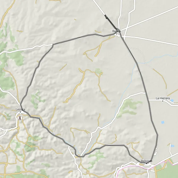 Miniatuurkaart van de fietsinspiratie "Wegroute van Balazote naar Barrax en terug" in Castilla-La Mancha, Spain. Gemaakt door de Tarmacs.app fietsrouteplanner