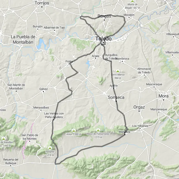 Miniatura mapy "Wyprawa Road Bargas - Puerta de Bisagra" - trasy rowerowej w Castilla-La Mancha, Spain. Wygenerowane przez planer tras rowerowych Tarmacs.app