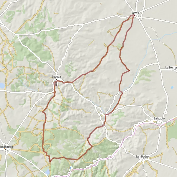 Map miniature of "Barrax to Castillo de Lezuza Gravel Route" cycling inspiration in Castilla-La Mancha, Spain. Generated by Tarmacs.app cycling route planner