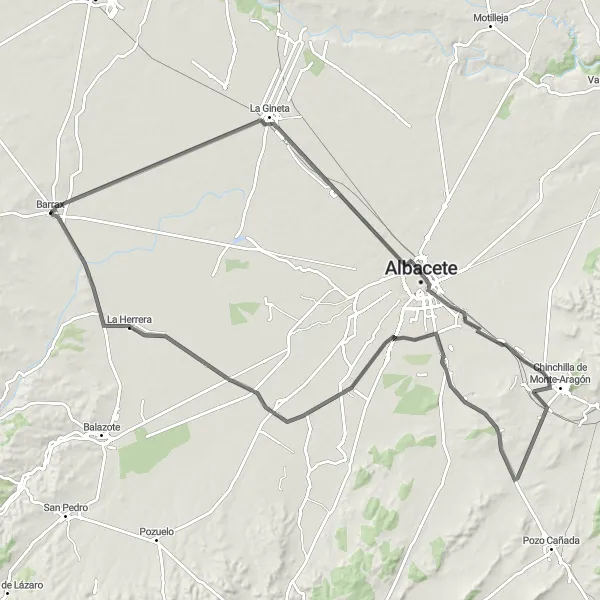 Miniatura mapy "Trasa Szosowa z La Gineta do Molino de Viento" - trasy rowerowej w Castilla-La Mancha, Spain. Wygenerowane przez planer tras rowerowych Tarmacs.app