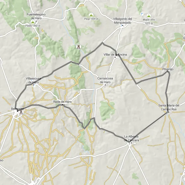 Map miniature of "Scenic Road Cycling Route from Belmonte to La Alberca de Záncara" cycling inspiration in Castilla-La Mancha, Spain. Generated by Tarmacs.app cycling route planner