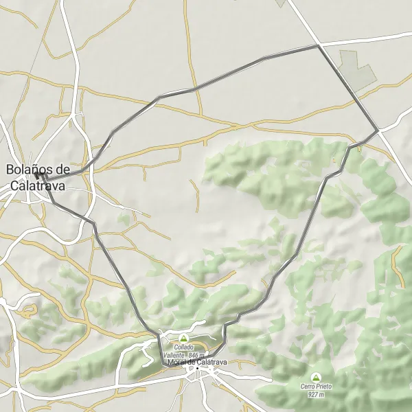 Miniatua del mapa de inspiración ciclista "Ruta corta por Bolaños de Calatrava" en Castilla-La Mancha, Spain. Generado por Tarmacs.app planificador de rutas ciclistas