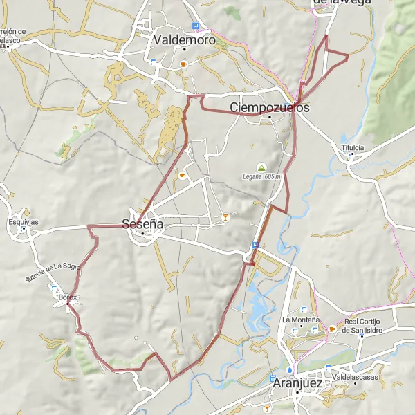 Map miniature of "Scenic Gravel Route from Borox to Castillo de Puñoenrostro" cycling inspiration in Castilla-La Mancha, Spain. Generated by Tarmacs.app cycling route planner