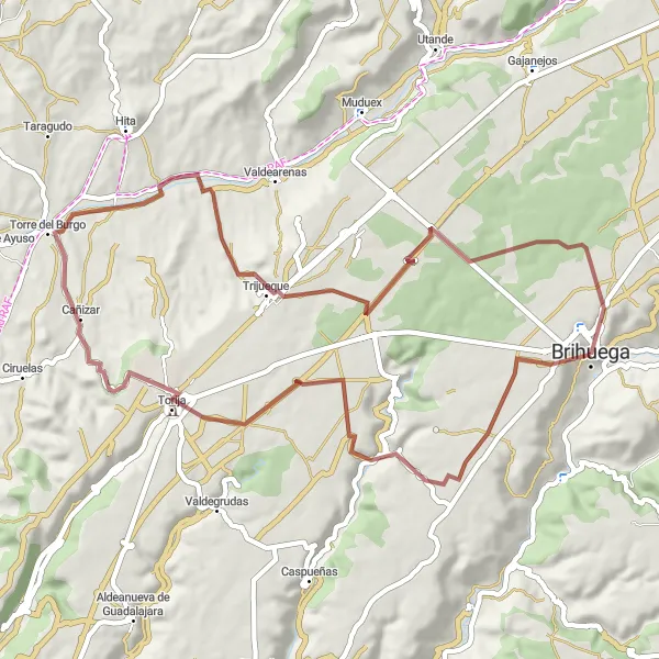 Miniatuurkaart van de fietsinspiratie "Gravelavontuur langs Cañizar en Mirador de la Alcarria" in Castilla-La Mancha, Spain. Gemaakt door de Tarmacs.app fietsrouteplanner