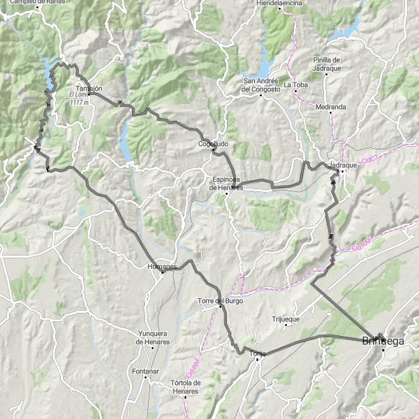 Miniatua del mapa de inspiración ciclista "Vuelta a la Puerta de la Cadena" en Castilla-La Mancha, Spain. Generado por Tarmacs.app planificador de rutas ciclistas