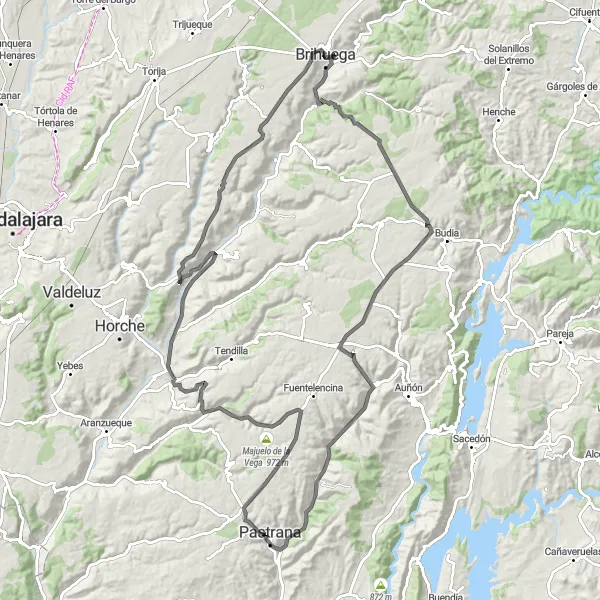 Miniatuurkaart van de fietsinspiratie "Uitdagende roadtrip naar Puerta de la Cadena via Majuelo de la Vega" in Castilla-La Mancha, Spain. Gemaakt door de Tarmacs.app fietsrouteplanner