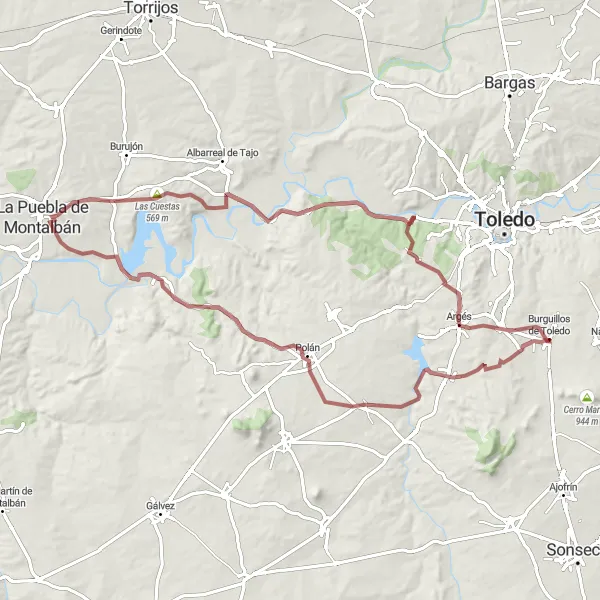 Miniatura mapy "Trasa gravelowa z Burguillos de Toledo" - trasy rowerowej w Castilla-La Mancha, Spain. Wygenerowane przez planer tras rowerowych Tarmacs.app