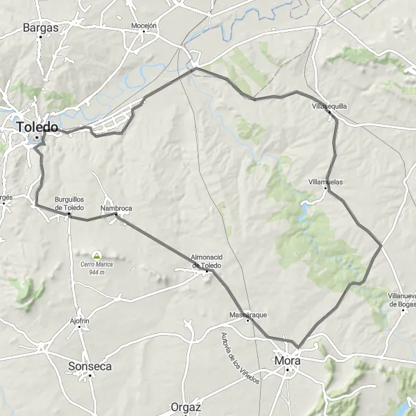 Map miniature of "Cobisa to Nambroca Road Cycling" cycling inspiration in Castilla-La Mancha, Spain. Generated by Tarmacs.app cycling route planner