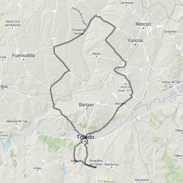 Miniatura mapy "Trasa z Cobisa do Villaluenga de la Sagra" - trasy rowerowej w Castilla-La Mancha, Spain. Wygenerowane przez planer tras rowerowych Tarmacs.app