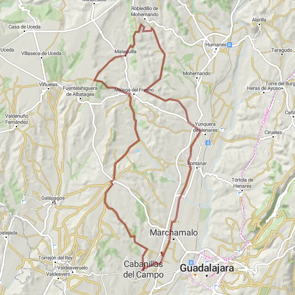 Map miniature of "Discover Usanos, Malaguilla, Yunquera de Henares, and Marchamalo on a Gravel Ride" cycling inspiration in Castilla-La Mancha, Spain. Generated by Tarmacs.app cycling route planner