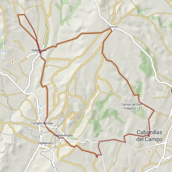 Map miniature of "Gravel Adventure to Valdeaveruelo, Palacio de los Condes de Moriana, and Usanos" cycling inspiration in Castilla-La Mancha, Spain. Generated by Tarmacs.app cycling route planner