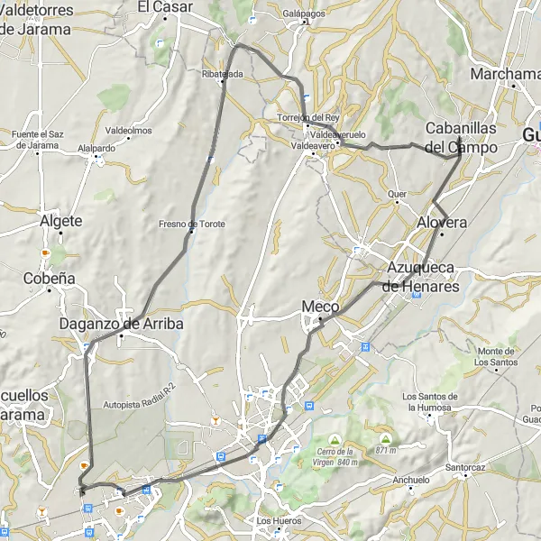 Map miniature of "Scenic Road Tour" cycling inspiration in Castilla-La Mancha, Spain. Generated by Tarmacs.app cycling route planner