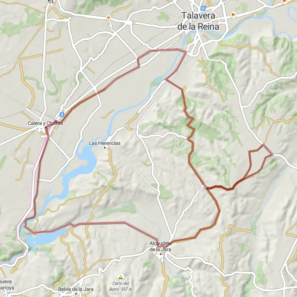 Map miniature of "Calera y Chozas Short Gravel Tour" cycling inspiration in Castilla-La Mancha, Spain. Generated by Tarmacs.app cycling route planner