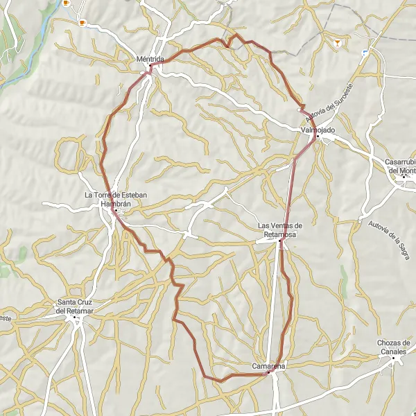 Map miniature of "Gravel Adventure: Camarena to Las Ventas de Retamosa" cycling inspiration in Castilla-La Mancha, Spain. Generated by Tarmacs.app cycling route planner