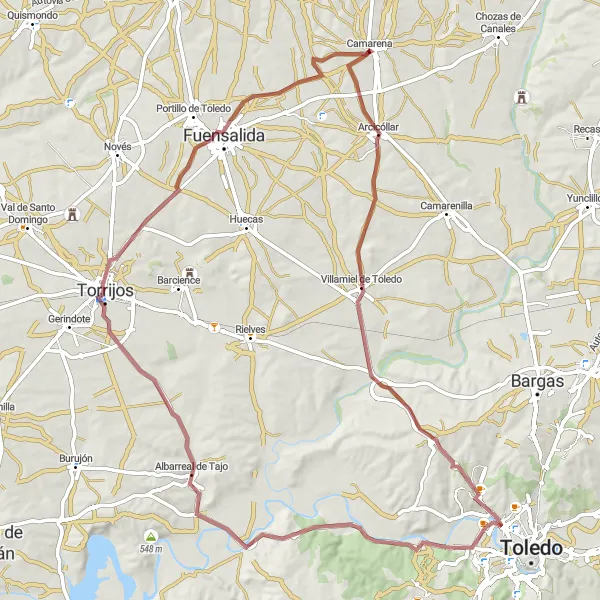 Miniatura mapy "Trasa rowerowa przez urokliwe miejscowości około Camarena" - trasy rowerowej w Castilla-La Mancha, Spain. Wygenerowane przez planer tras rowerowych Tarmacs.app