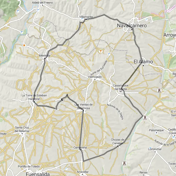 Miniatuurkaart van de fietsinspiratie "Rondrit in de buurt van Camarena" in Castilla-La Mancha, Spain. Gemaakt door de Tarmacs.app fietsrouteplanner