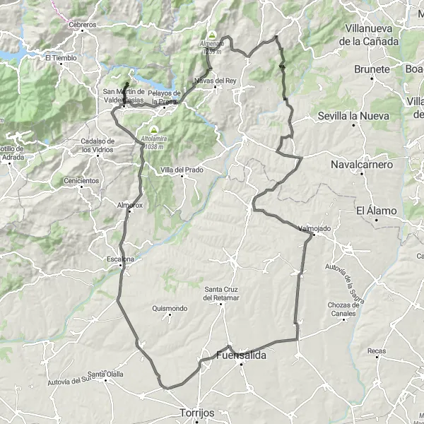 Map miniature of "Toledo Hinterland Adventure" cycling inspiration in Castilla-La Mancha, Spain. Generated by Tarmacs.app cycling route planner