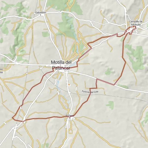 Miniatua del mapa de inspiración ciclista "Ruta de Gravel de Campillo a Motilla" en Castilla-La Mancha, Spain. Generado por Tarmacs.app planificador de rutas ciclistas