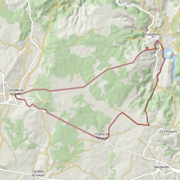 Miniatua del mapa de inspiración ciclista "Ruta de Campillo de Altobuey a Puebla del Salvador" en Castilla-La Mancha, Spain. Generado por Tarmacs.app planificador de rutas ciclistas