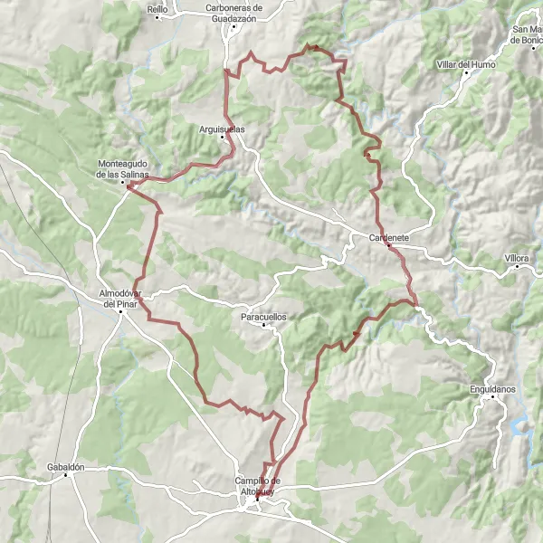 Miniatura mapy "Przejażdżka przez Campillo de Altobuey i Cardenete" - trasy rowerowej w Castilla-La Mancha, Spain. Wygenerowane przez planer tras rowerowych Tarmacs.app